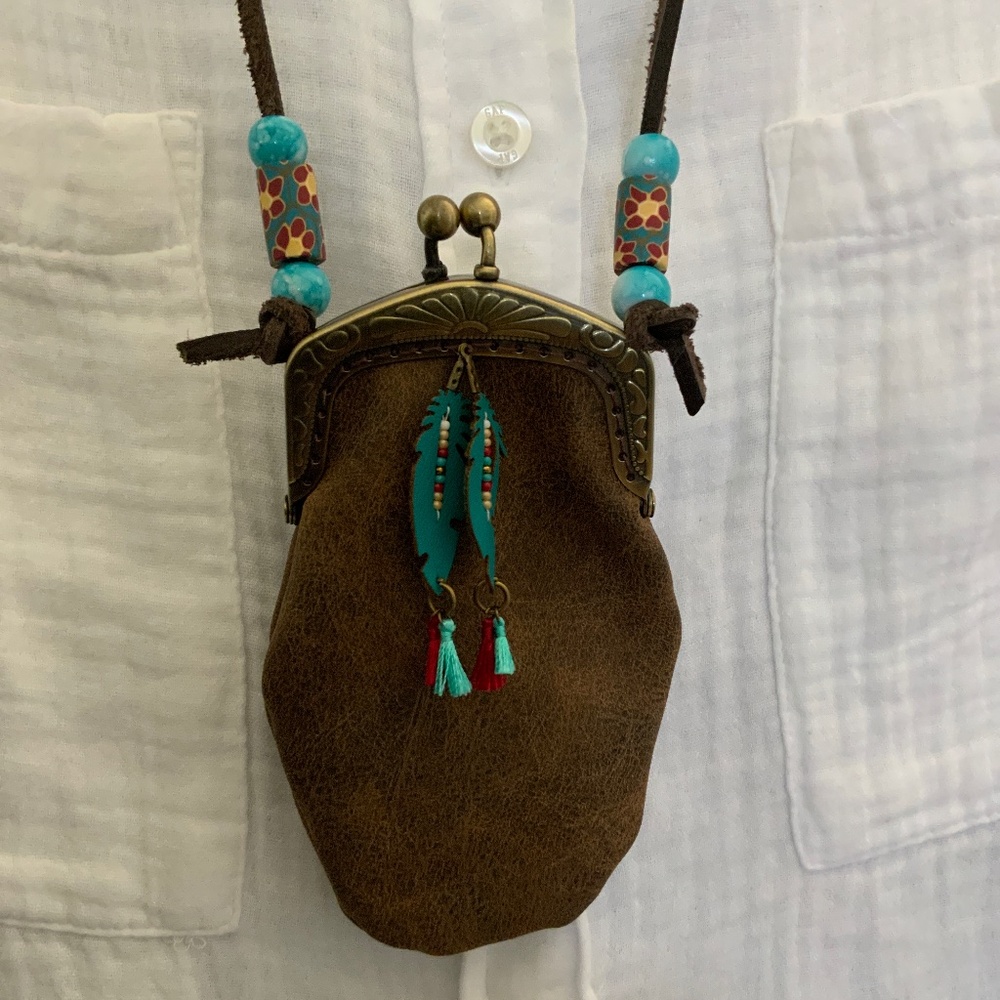 Handmade Faux Leather Necklace Coin Purse
